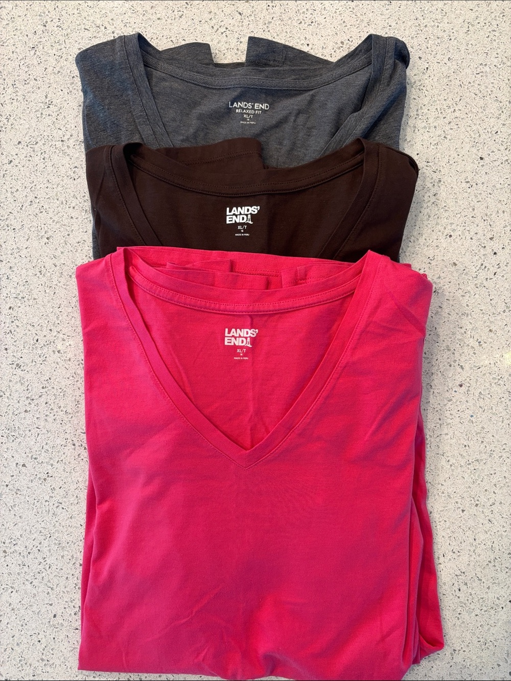 Lands' End Tee Trio — Gray, Brown, Hot Pink XL TALL
